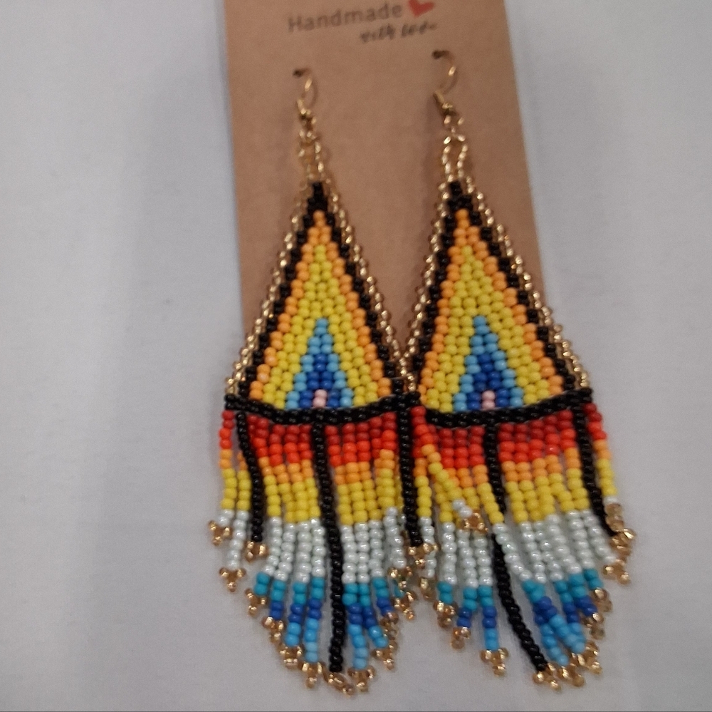 Handmade Beaded Earrings with Gold Accents